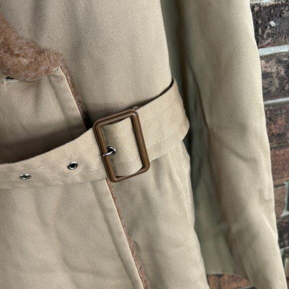 Brooks Brothers Mens Vintage Trench Coat 46 Large Tan Khaki Fur Double Breasted - Picture 7 of 8